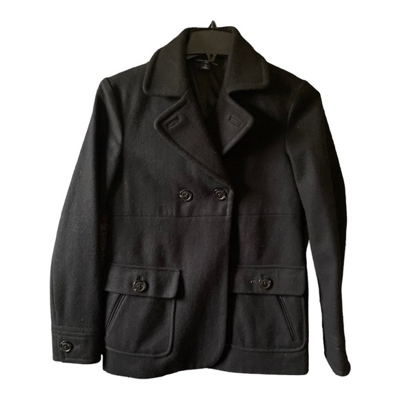 Gap Women's Black Wool Blend Pea Coat Winter Button Up Lined Size Medium - Picture 3 of 8